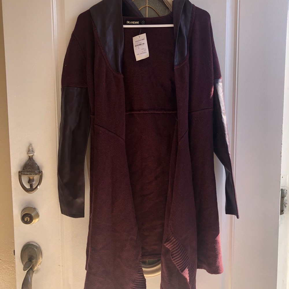 Blank NYC Faux Leather Trim Long Hooded Jacket